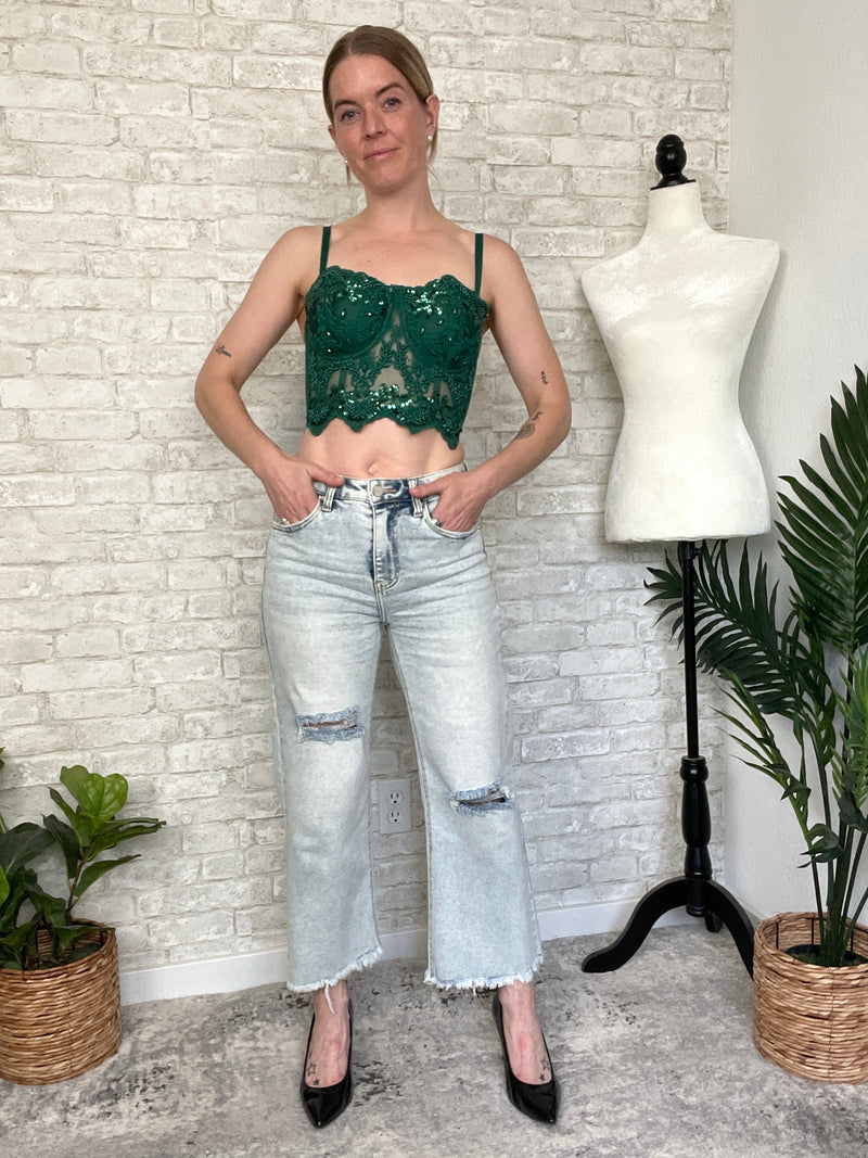 Lana Sequin+Bead Bustier Green