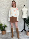 3D Pink Floral Sweater Cream