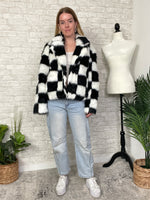 Halsey B+W Checker Faux Fur Jacket