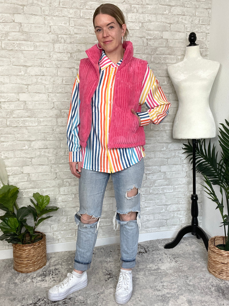 Chance Corduroy Puffer Vest Pink