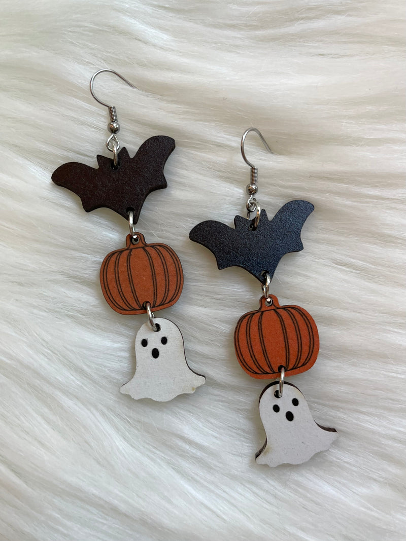 Wood Halloween Drop Earring