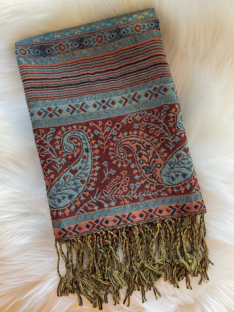 Authentic Pashmina - Dark Orange/Aqua