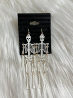 Dancing Skeleton Earrings White Sparkle