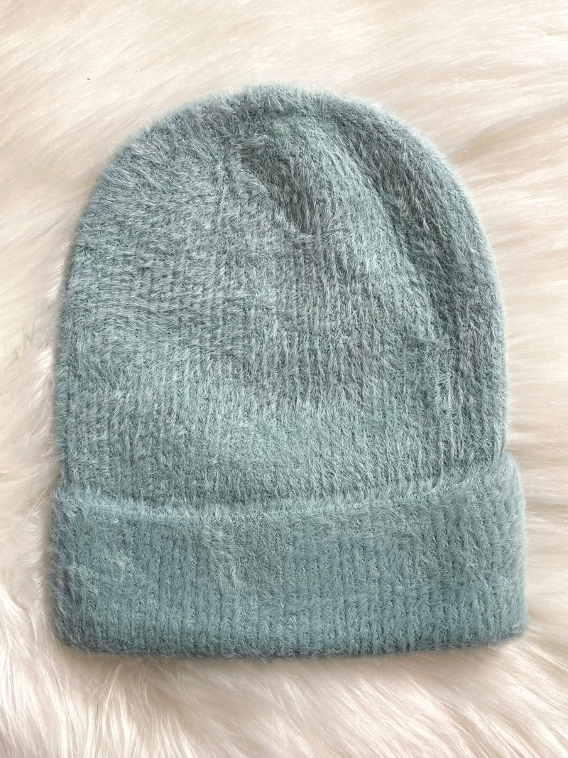 Fuzzy Ribbed Beanie Aqua