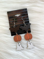 Wood Halloween Drop Earring