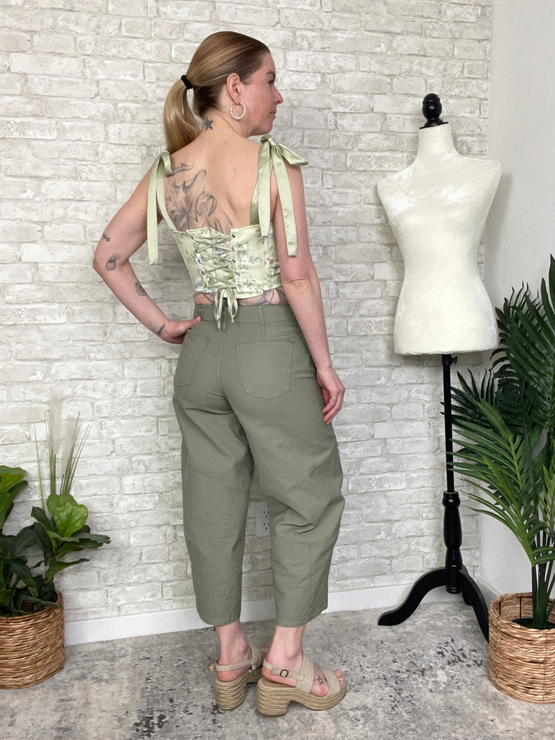 Sage Cropped Barrel Jeans