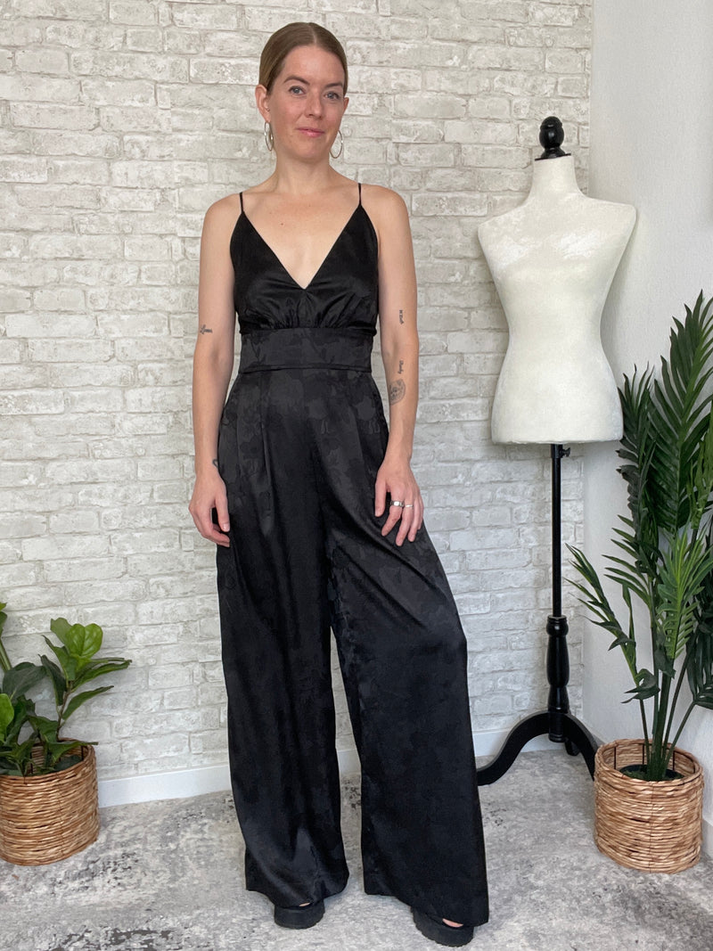 Taylor Black Satin Jumpsuit