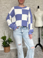 Avril Blocked+Cropped Sweater Purple+White