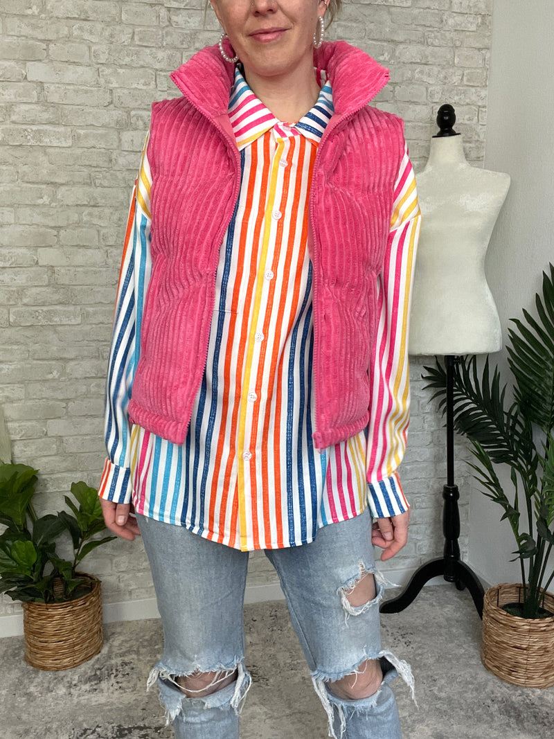 Chance Corduroy Puffer Vest Pink