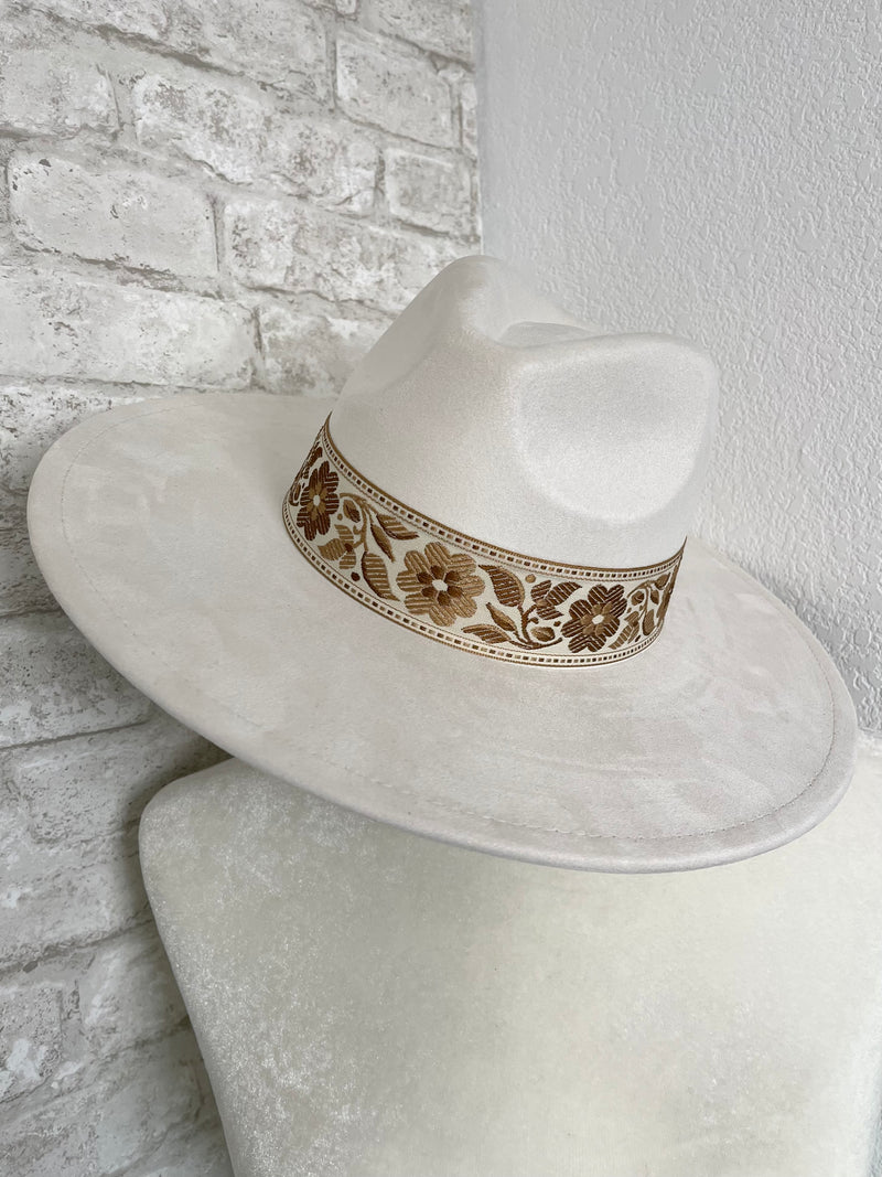 Willa Flower Band Ivory Wide Brim