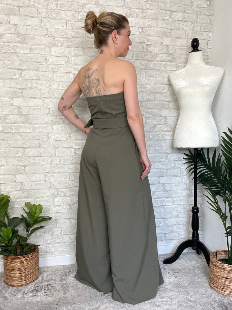 Sabrina Strapless Olive Jumpsuit