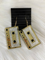 Retro Cassette Earrings Gold