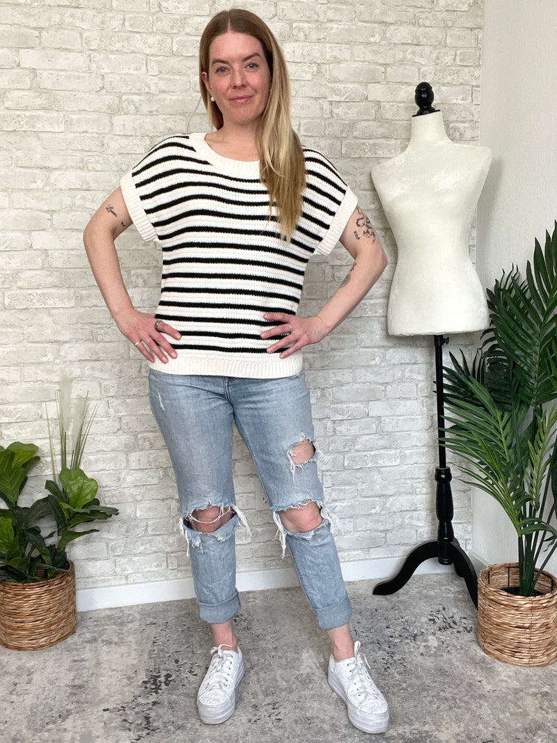 Brina Knit Top B+W Stripe