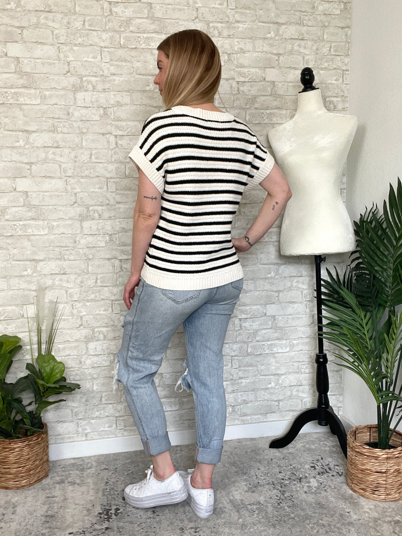 Brina Knit Top B+W Stripe