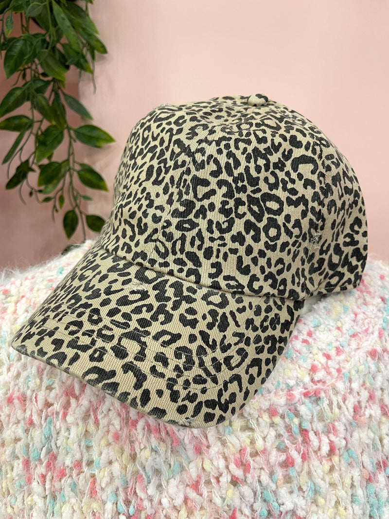 Distressed Cheetah Print Hat