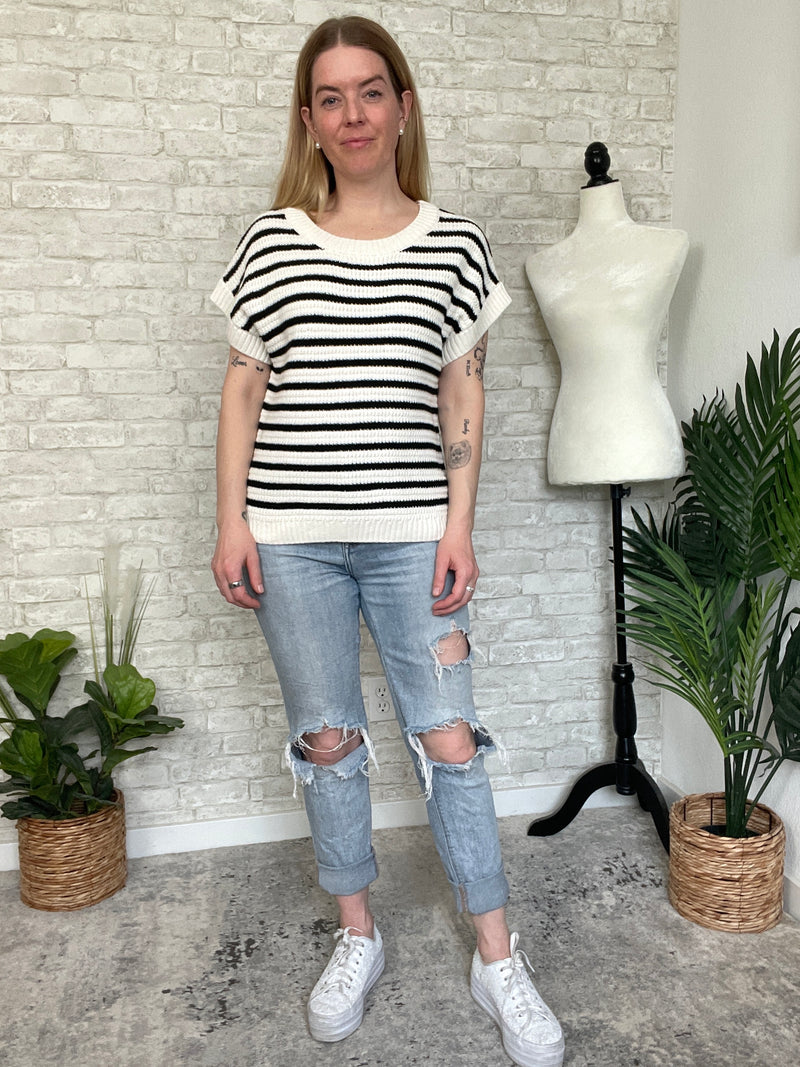 Brina Knit Top B+W Stripe