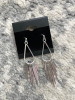 Metallic Bar Fringe Tear Dangle Earrings Silver