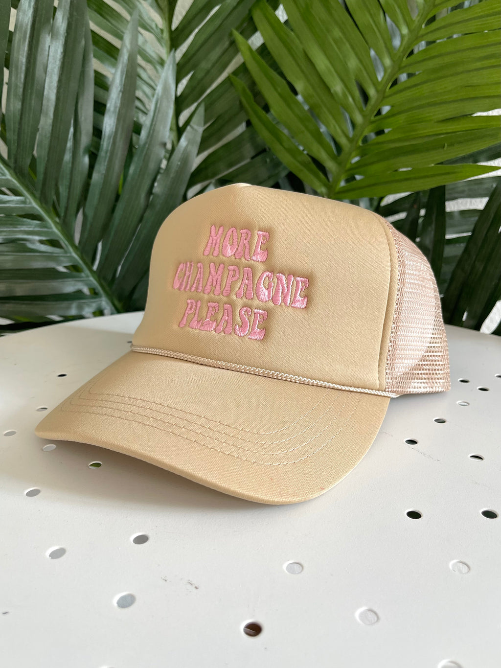 More Champagne Please Trucker Hat Beige