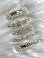 5 Piece Pearl Clip Set - Silver