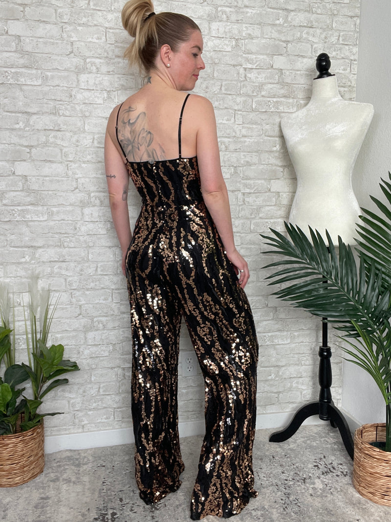 Midnight Toast Jumpsuit Black+Champagne