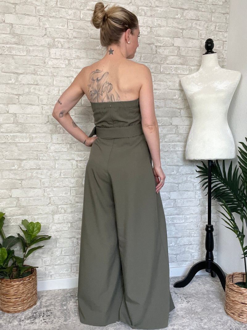 Sabrina Strapless Olive Jumpsuit