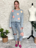 3D Pink/Yellow Floral Sweater Blue